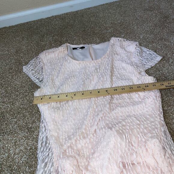Alfani dress lace overlay pale pink knee length cap sleeve back zip SZ LG formal - Picture 6 of 8
